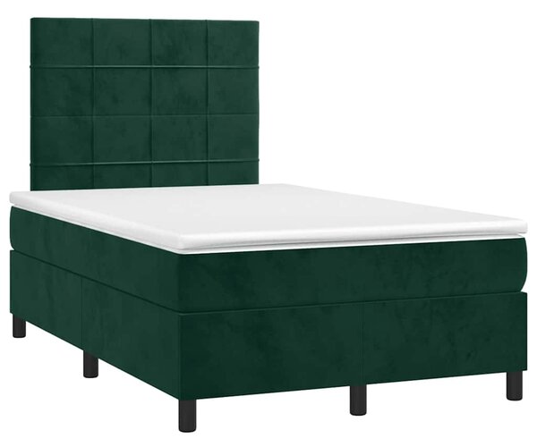 Krevet box spring s madracem LED tamnozeleni 120x200 cm baršun - Zelena / 120 x 200 cm