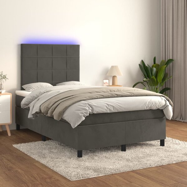 Krevet box spring s madracem LED tamnosivi 120 x 200 cm baršun - Siva / 120 x 200 cm