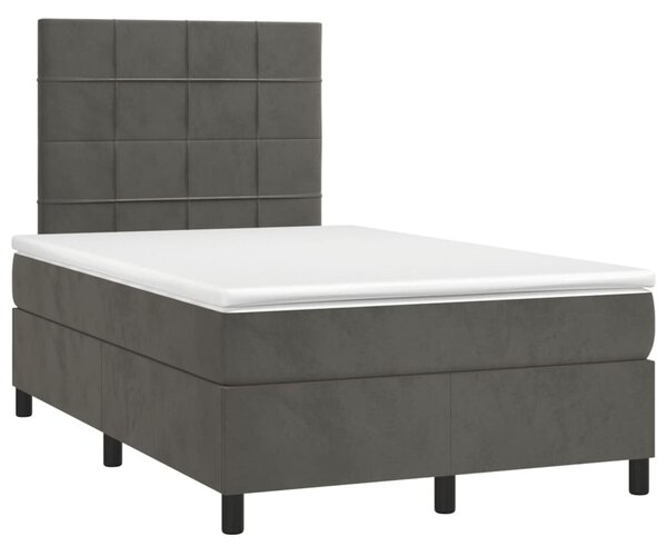 Krevet box spring s madracem LED tamnosivi 120 x 200 cm baršun - Siva / 120 x 200 cm