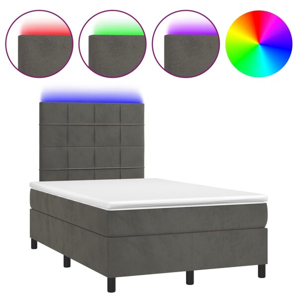 Krevet box spring s madracem LED tamnosivi 120 x 200 cm baršun - Siva / 120 x 200 cm