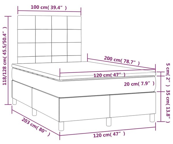 Krevet box spring s madracem LED tamnosivi 120 x 200 cm baršun - Siva / 120 x 200 cm