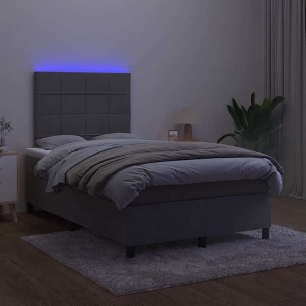 Krevet box spring s madracem LED tamnosivi 120 x 200 cm baršun - Siva / 120 x 200 cm