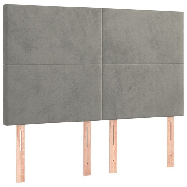 Krevet box spring s madracem LED svjetlosivi 140x200 cm baršun - Siva / 140 x 200 cm