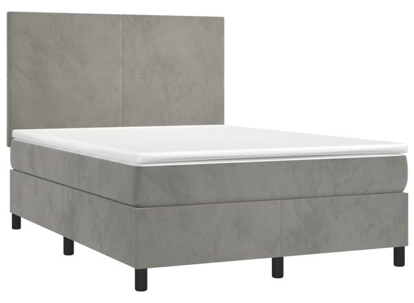 Krevet box spring s madracem LED svjetlosivi 140x200 cm baršun - Siva / 140 x 200 cm