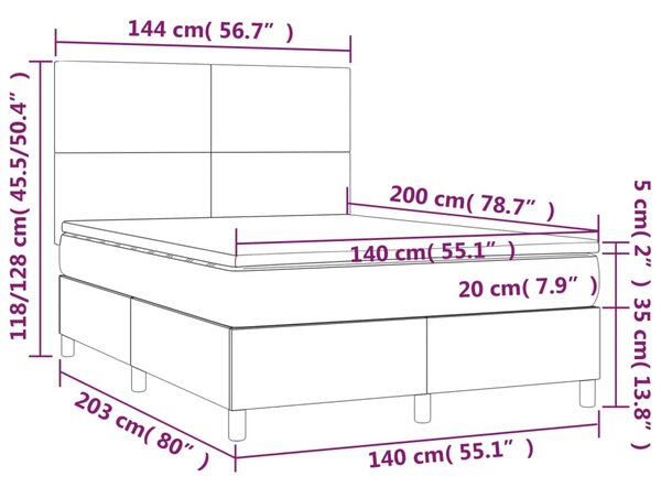 Krevet box spring s madracem LED krem 140x200cm od umjetne kože - Krema / 140 x 200 cm