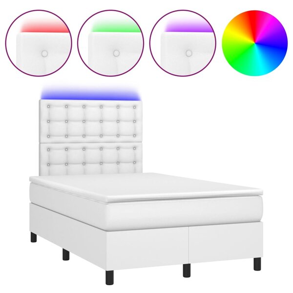 Krevet box spring s madracem LED bijeli 120x200 cm umjetna koža - Bijela / 120 x 200 cm