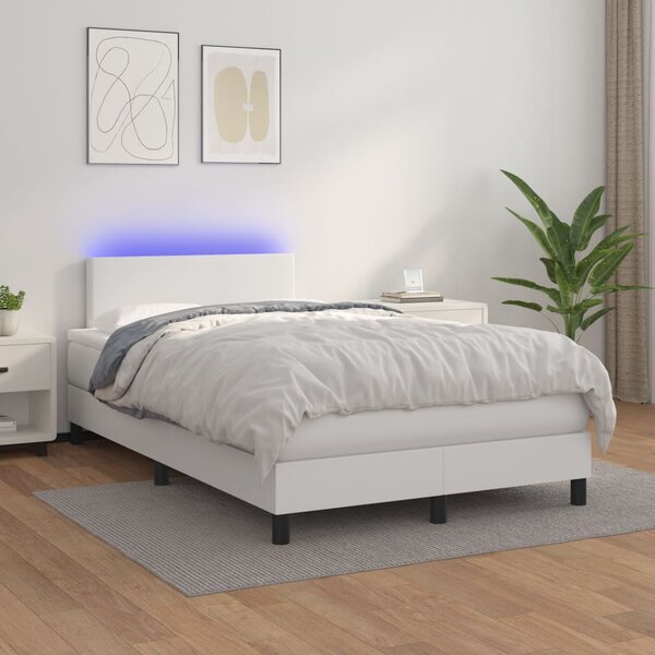 Krevet box spring s madracem LED bijeli 120x200 cm umjetna koža - Bijela / 120 x 200 cm
