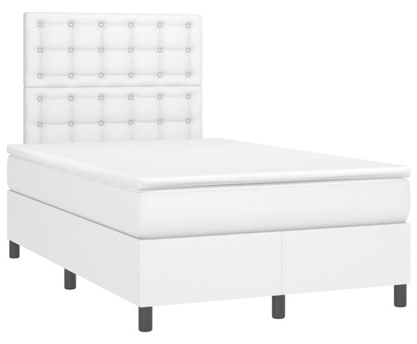 Krevet box spring s madracem LED bijeli 120x200 cm umjetna koža - Bijela / 120 x 200 cm