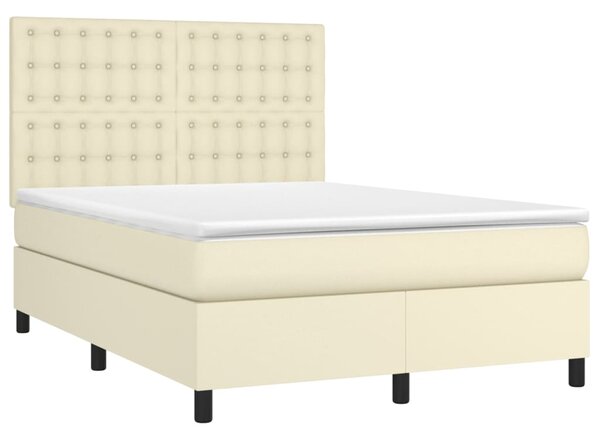 Krevet s oprugama i madracem krem 140 x 190 cm od umjetne kože - Krema / 140 x 190 cm