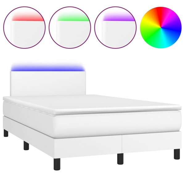 Krevet box spring s madracem LED bijeli 120x200 cm umjetna koža - Bijela / 120 x 200 cm