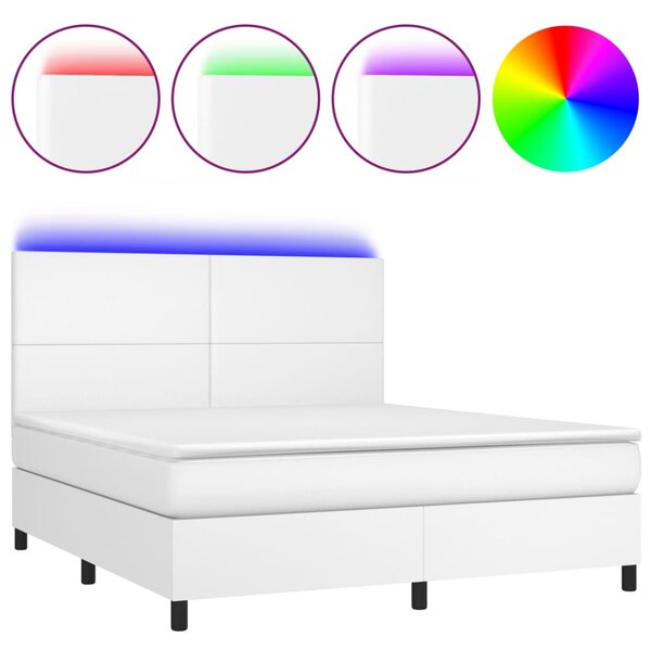 Krevet box spring s madracem LED bijeli 180x200 cm umjetna koža - Bijela / 180 x 200 cm