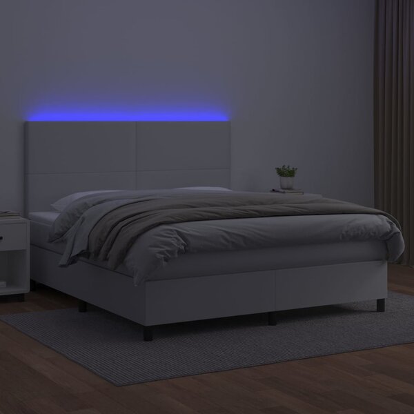 Krevet box spring s madracem LED bijeli 180x200 cm umjetna koža - Bijela / 180 x 200 cm