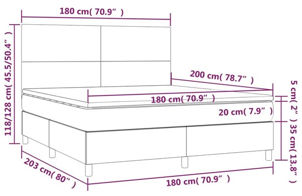 Krevet box spring s madracem LED bijeli 180x200 cm umjetna koža - Bijela / 180 x 200 cm