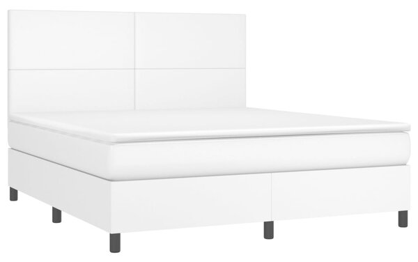 Krevet box spring s madracem LED bijeli 180x200 cm umjetna koža - Bijela / 180 x 200 cm