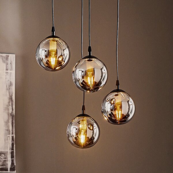 EMIBIG LIGHTING Staklena viseća svjetiljka, 4 žarulje, crna, grafit, staklo, E14, prigušiva, Crno, Dnevni boravak/blagovaonica, Staklo
