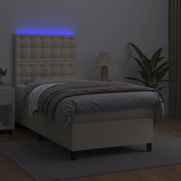 Krevet box spring s madracem LED krem 90x190 cm od umjetne kože - Krema / 90 x 190 cm