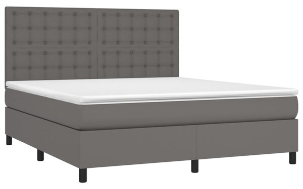 Krevet box spring s madracem LED sivi 160x200cm od umjetne kože - Siva / 160 x 200 cm