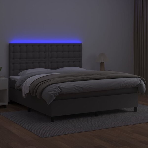 Krevet box spring s madracem LED sivi 160x200cm od umjetne kože - Siva / 160 x 200 cm