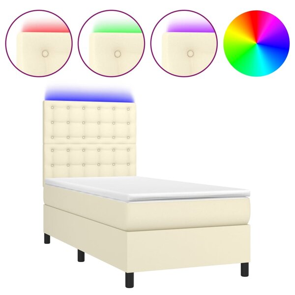 Krevet box spring s madracem LED krem 90x190 cm od umjetne kože - Krema / 90 x 190 cm
