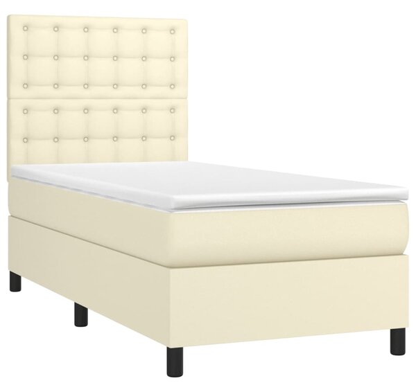 Krevet box spring s madracem LED krem 90x190 cm od umjetne kože - Krema / 90 x 190 cm