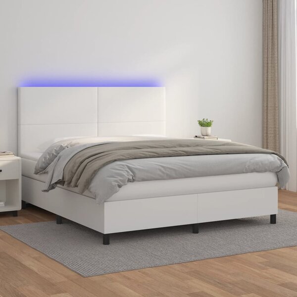 Krevet box spring s madracem LED bijeli 180x200 cm umjetna koža - Bijela / 180 x 200 cm