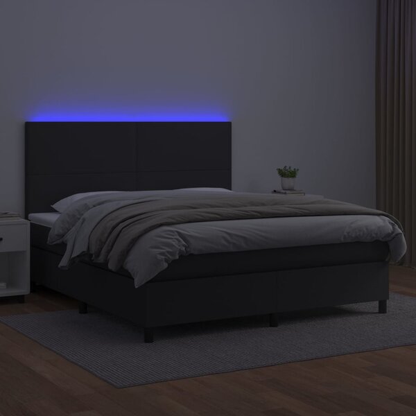 Krevet box spring s madracem LED crni 160x200cm od umjetne kože - Crna / 160 x 200 cm