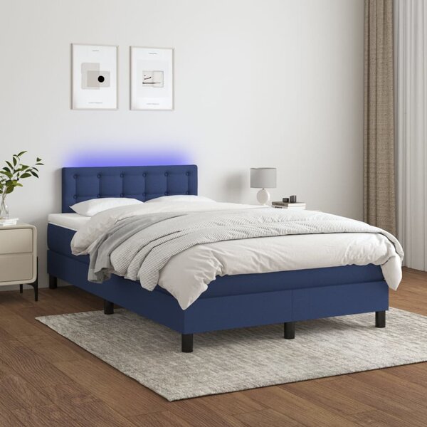 Krevet box spring s madracem LED plavi 120 x 200 cm od tkanine - Plava / 120 x 200 cm