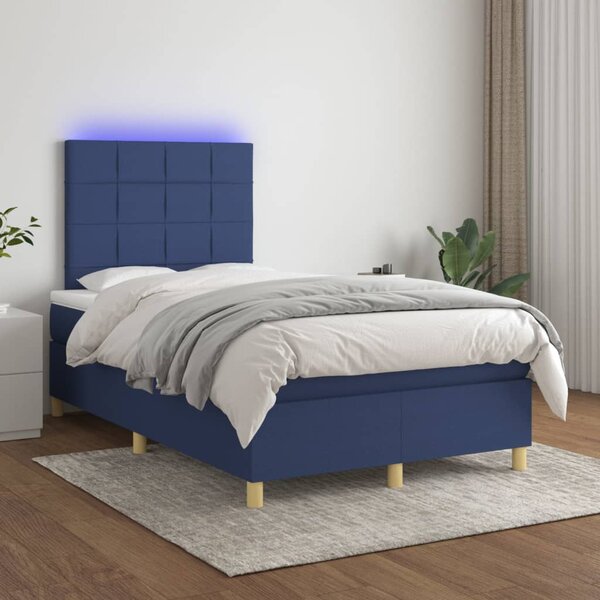 Krevet box spring s madracem LED plavi 120 x 200 cm od tkanine - Plava / 120 x 200 cm