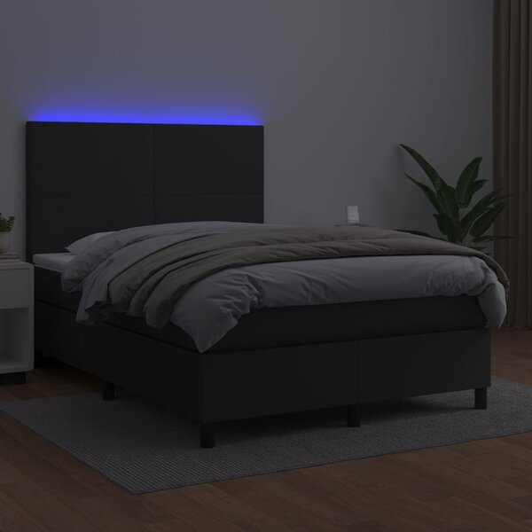 Krevet box spring s madracem LED crni 140 x 190 cm umjetna koža - Crna / 140 x 190 cm
