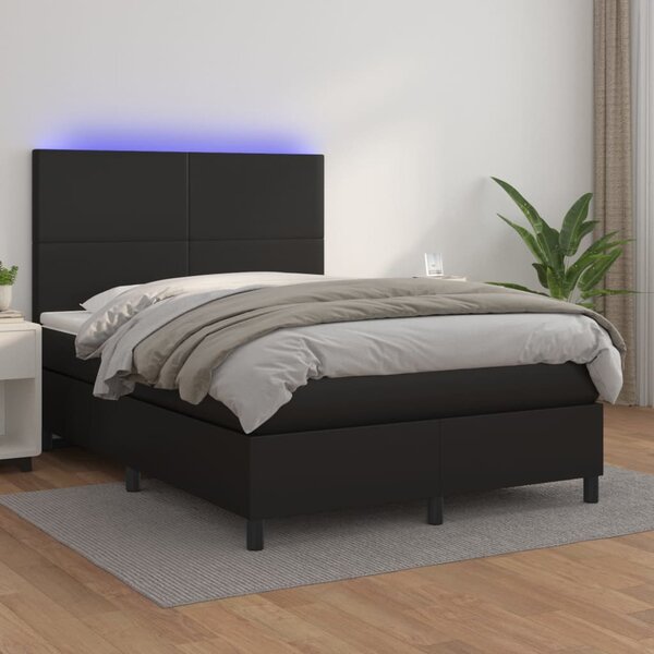Krevet box spring s madracem LED crni 140 x 190 cm umjetna koža - Crna / 140 x 190 cm