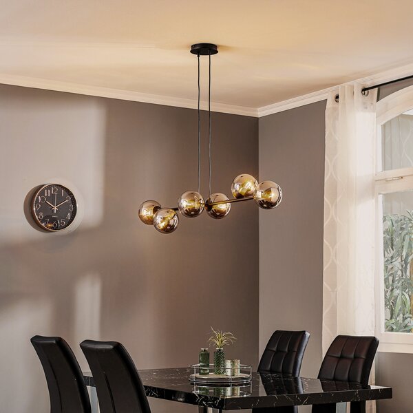 EMIBIG LIGHTING Staklena viseća svjetiljka, 6 žarulja, crna, grafit, staklo, 110 cm, prigušiva, Crno, Dnevni boravak/blagovaonica, Staklo