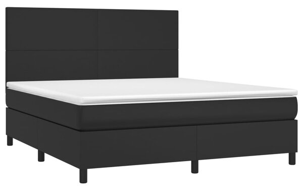 Krevet box spring s madracem LED crni 160x200cm od umjetne kože - Crna / 160 x 200 cm