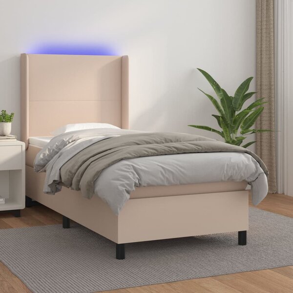 Krevet box spring madrac LED cappuccino 100x200cm umjetna koža - Smeđa / 100 x 200 cm