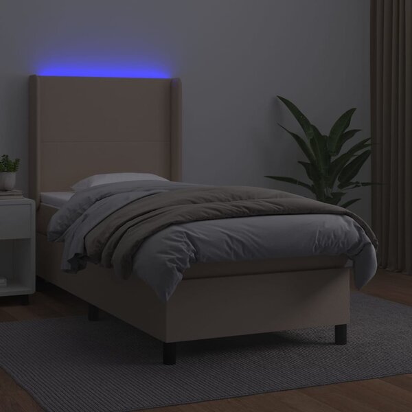 Krevet box spring madrac LED cappuccino 100x200cm umjetna koža - Smeđa / 100 x 200 cm