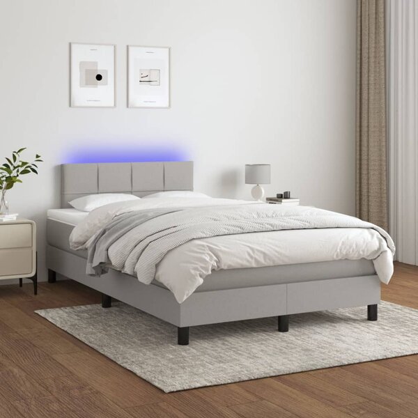 Krevet box spring s madracem LED svjetlosivi 120x200 cm tkanina - Siva / 120 x 200 cm