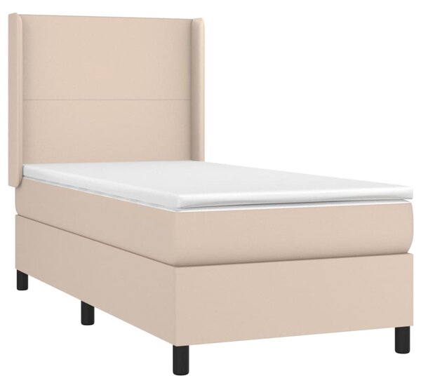 Krevet box spring madrac LED cappuccino 100x200cm umjetna koža - Smeđa / 100 x 200 cm