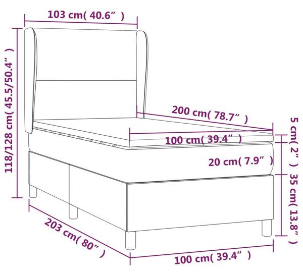 Krevet box spring madrac LED cappuccino 100x200cm umjetna koža - Smeđa / 100 x 200 cm
