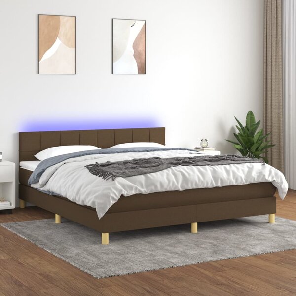 Krevet box spring s madracem LED tamnosmeđi 160x200 cm tkanina - Smeđa / 160 x 200 cm