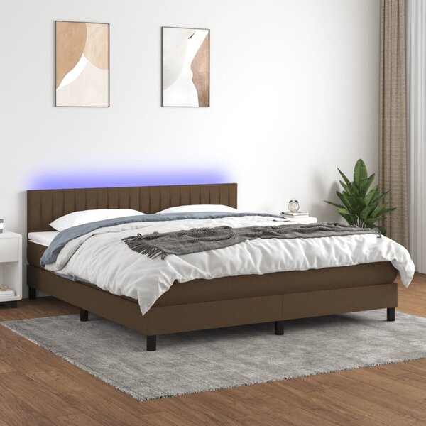 Krevet box spring s madracem LED tamnosmeđi 160x200 cm tkanina - Smeđa / 160 x 200 cm