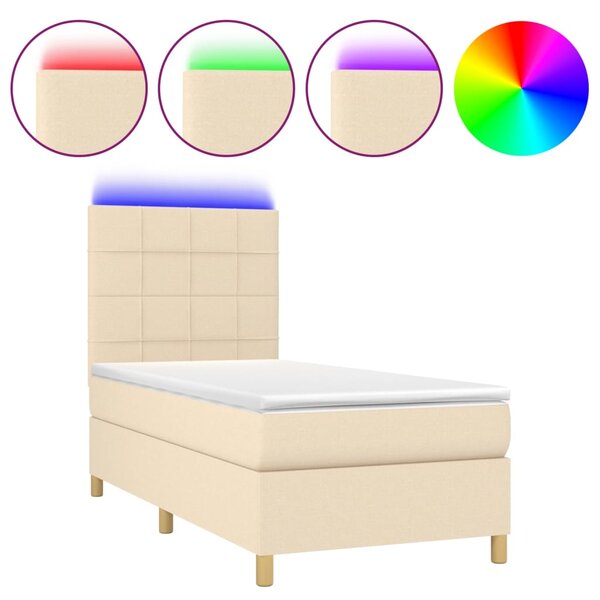 Krevet box spring s madracem LED krem 80 x 200 cm od tkanine - Krema / 80 x 200 cm
