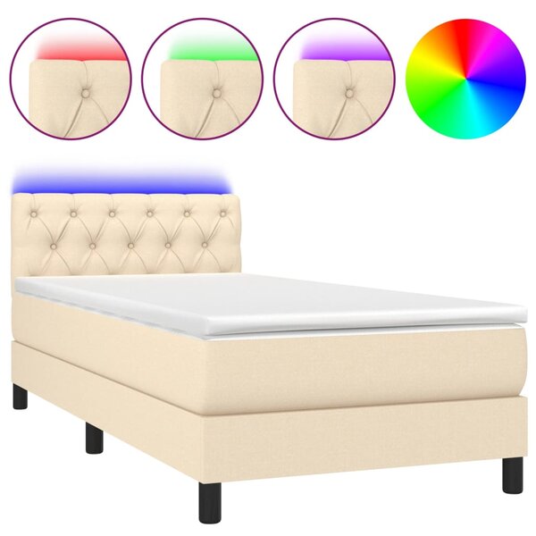 Krevet box spring s madracem LED krem 80 x 200 cm od tkanine - Krema / 80 x 200 cm