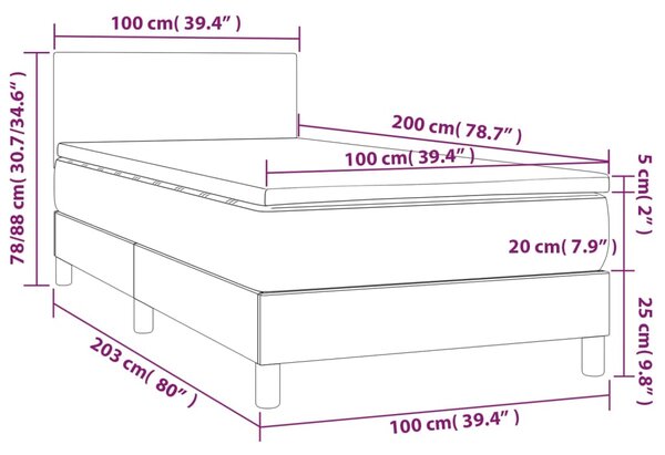 Krevet box spring s madracem LED krem 100x200cm od umjetne kože - Krema / 100 x 200 cm