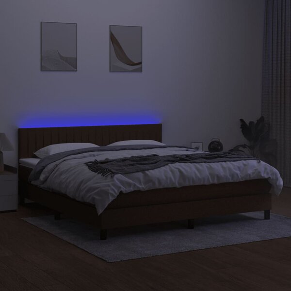 Krevet box spring s madracem LED tamnosmeđi 160x200 cm tkanina - Smeđa / 160 x 200 cm