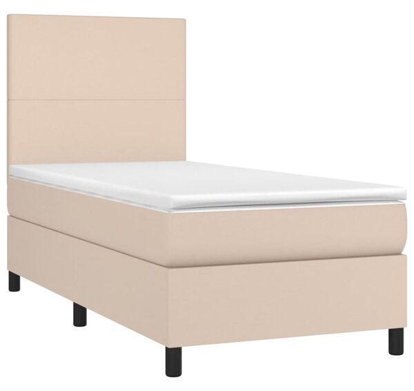 Krevet s oprugama i madrac cappuccino 100x200cm od umjetne kože - Smeđa / 100 x 200 cm