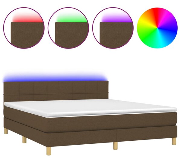 Krevet box spring s madracem LED tamnosmeđi 160x200 cm tkanina - Smeđa / 160 x 200 cm