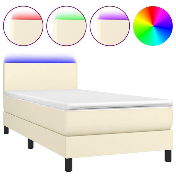 Krevet box spring s madracem LED krem 100x200cm od umjetne kože - Krema / 100 x 200 cm