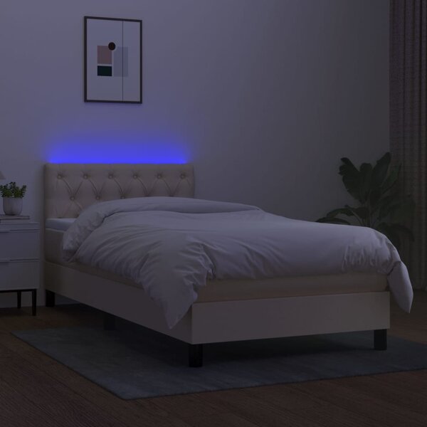 Krevet box spring s madracem LED krem 80 x 200 cm od tkanine - Krema / 80 x 200 cm