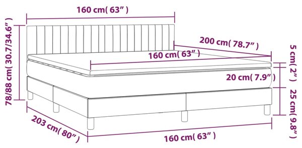 Krevet box spring s madracem LED tamnosmeđi 160x200 cm tkanina - Smeđa / 160 x 200 cm