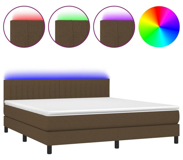 Krevet box spring s madracem LED tamnosmeđi 160x200 cm tkanina - Smeđa / 160 x 200 cm