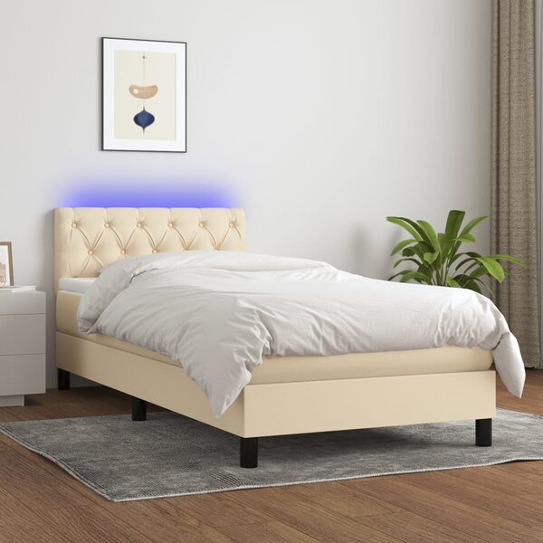 Krevet box spring s madracem LED krem 80 x 200 cm od tkanine - Krema / 80 x 200 cm